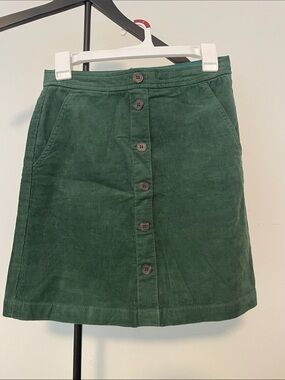 J. Crew Dark Green Corduroy Button-Front Mini Skirt